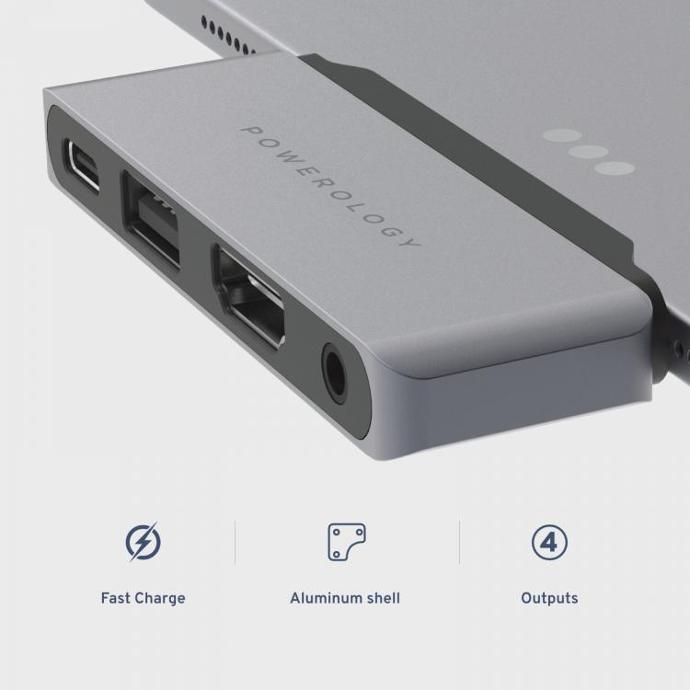 Powerology 4 in 1 USB-C Hub with HDMI, USB, and AUX Port