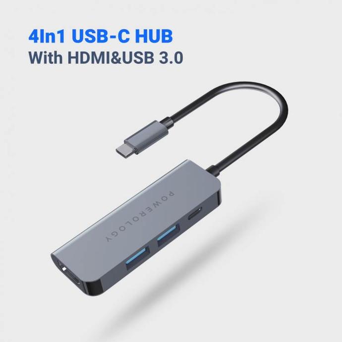 Powerology 4 in 1 USB-C Hub with HDMI and USB 3.0