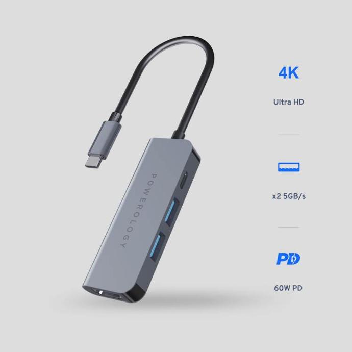 Powerology 4 in 1 USB-C Hub with HDMI and USB 3.0