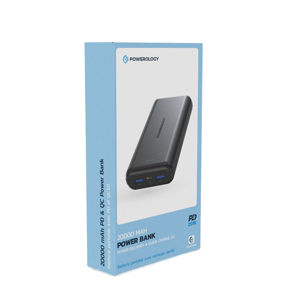 Powerology 20k mAh PD20w QC 18W 2USB-A 1USB-C Port Fast Charging PowerBank