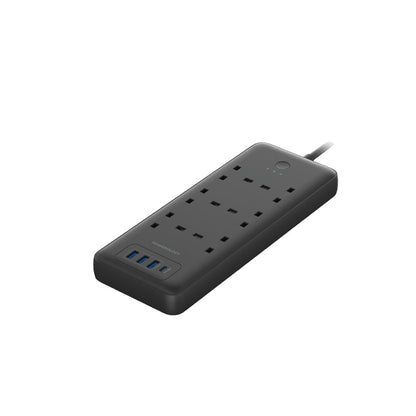 Powerology 48W 6AC 1x PD USB-C and 3x QC USB-A Power Strip with UK Plug