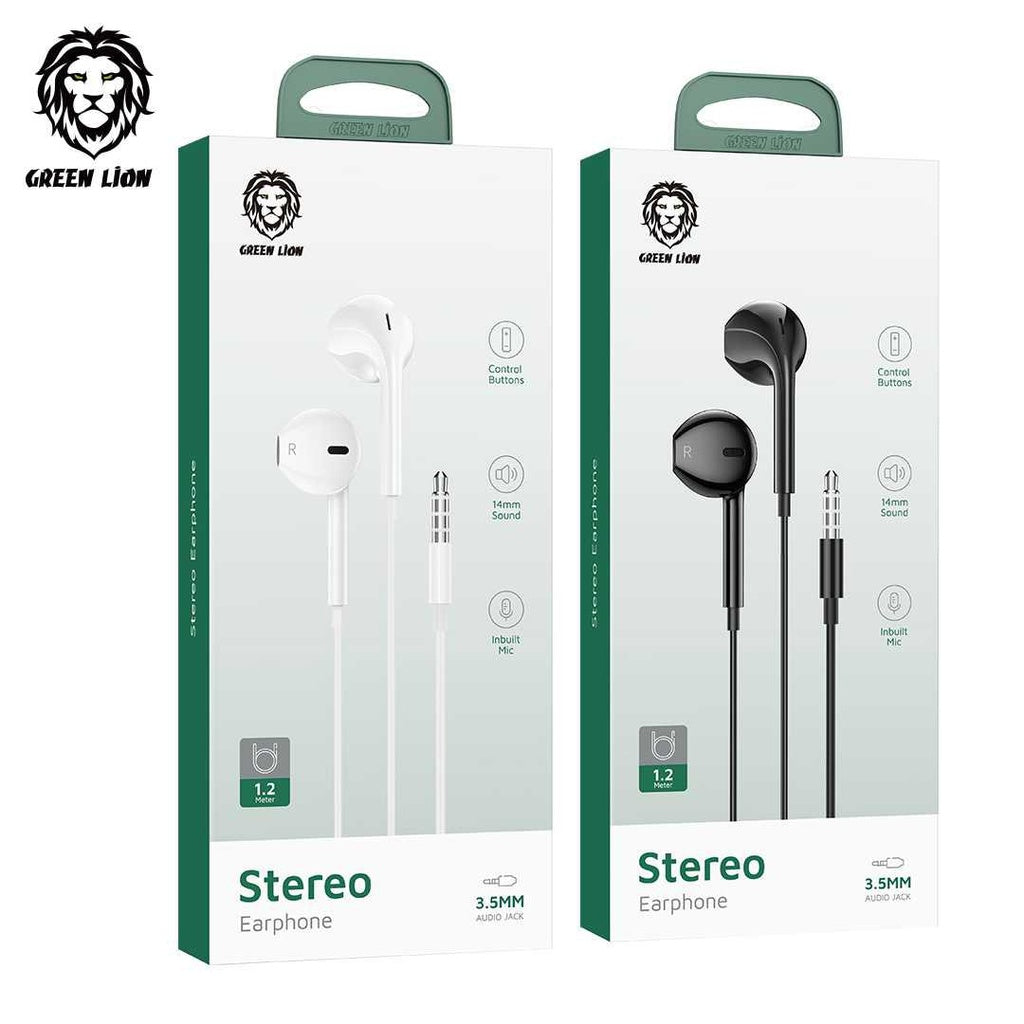 Green Lion Stereo Earphones 3.5mm with Built-In Mic